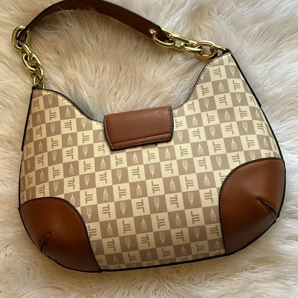 LONDON FOG COLLECTION Polyvinyl Hobo Satchel Cognac Crossbody Shoulder Bag